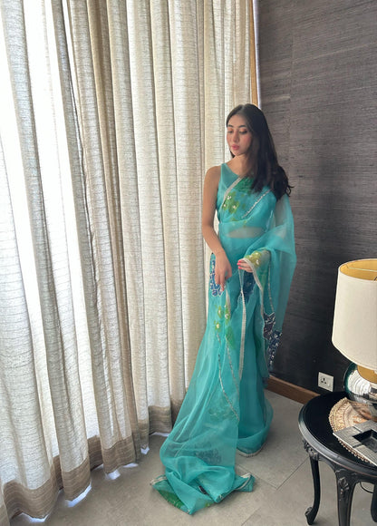 Blue Peony Saree