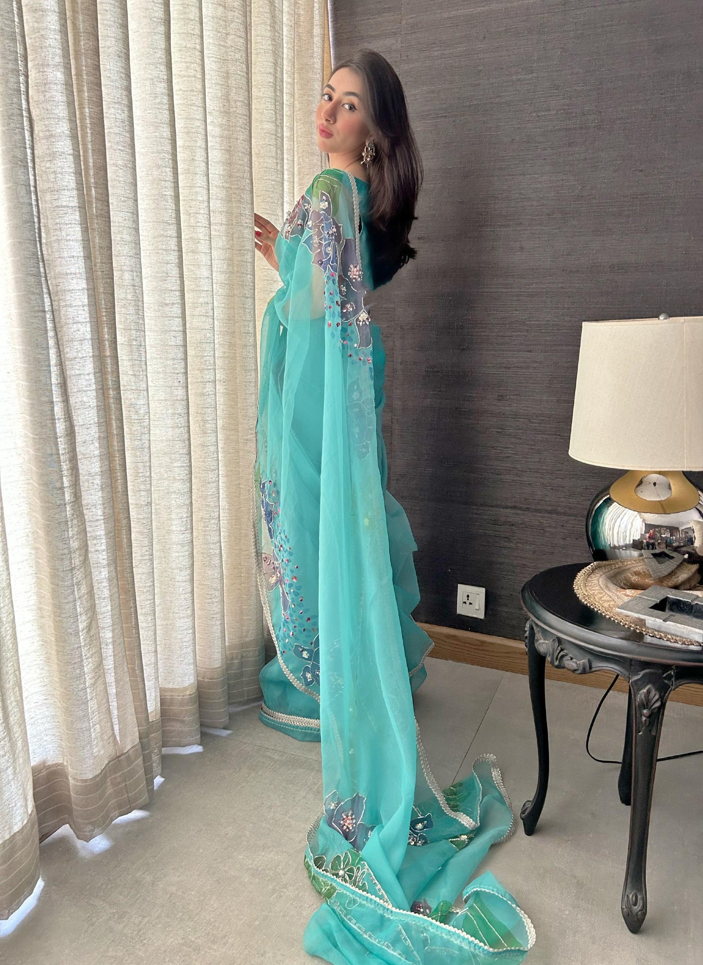 Blue Peony Saree