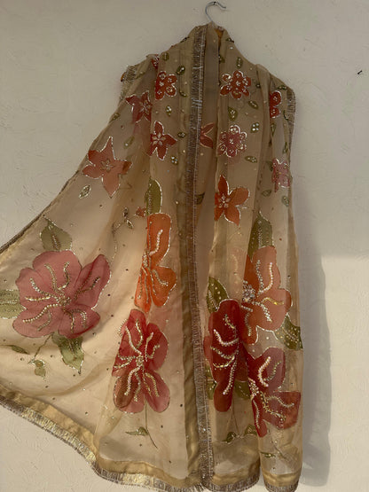Particoloured beige duppatta